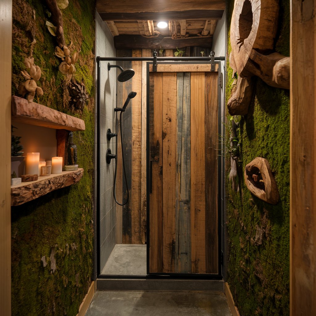 Reclaimed Wood Shower Door with Matte Black Hardware