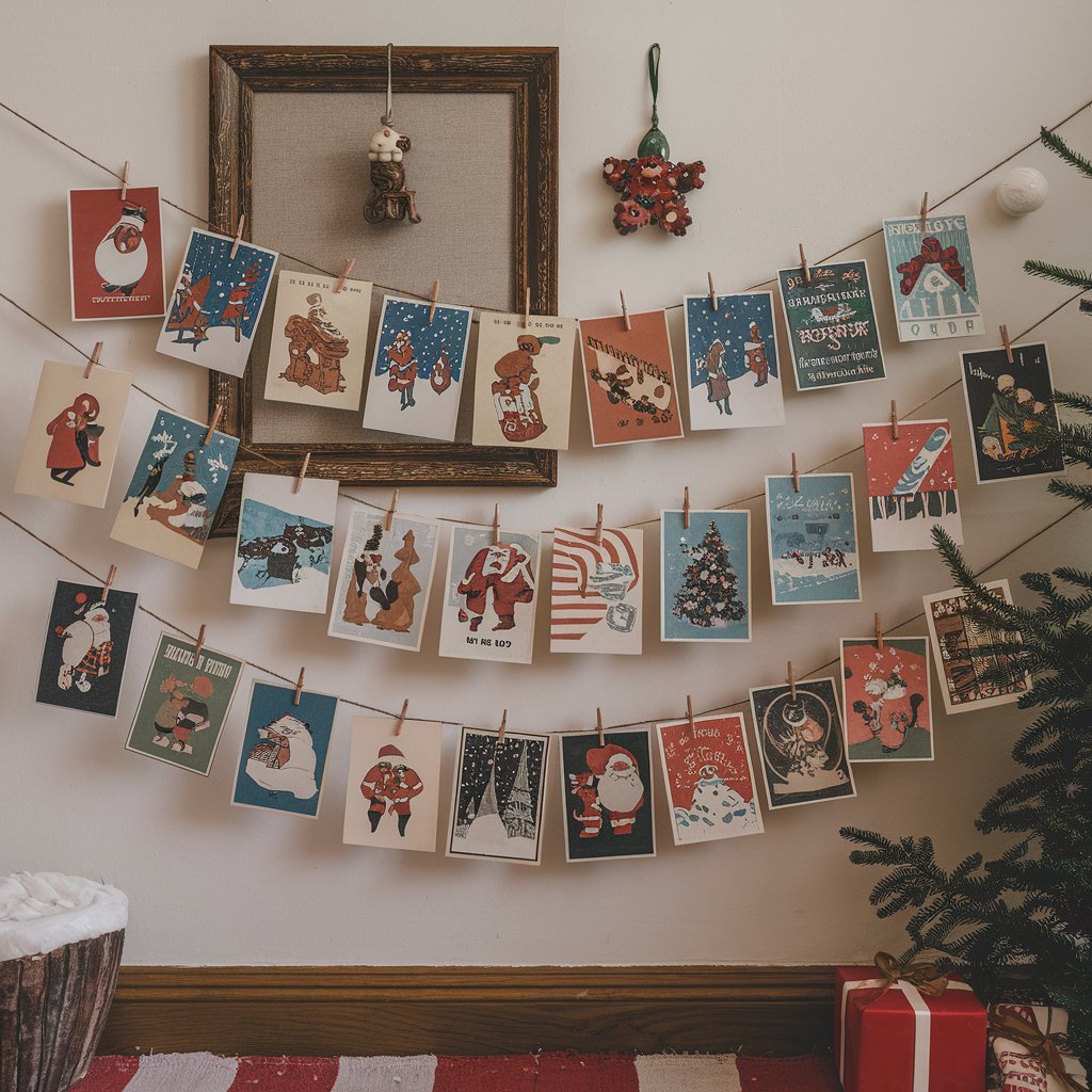 Vintage Christmas Cards as Décor