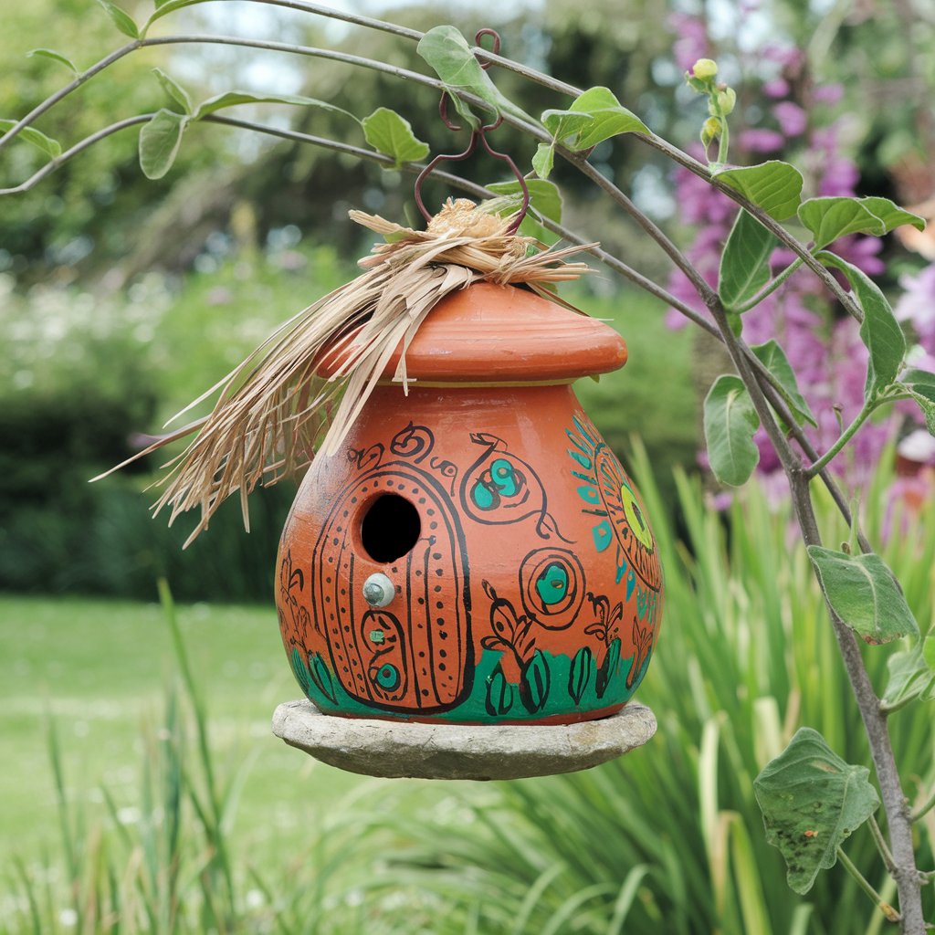 Painted Terracotta Pot Birdhouse