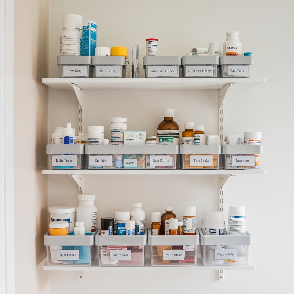 Floating Shelves with Medication Boxes