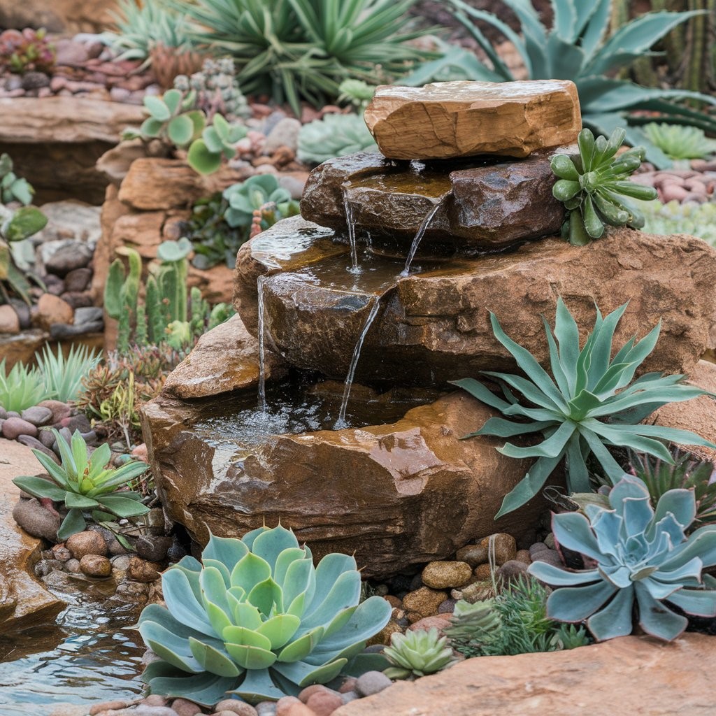 Succulent Rock Fountain