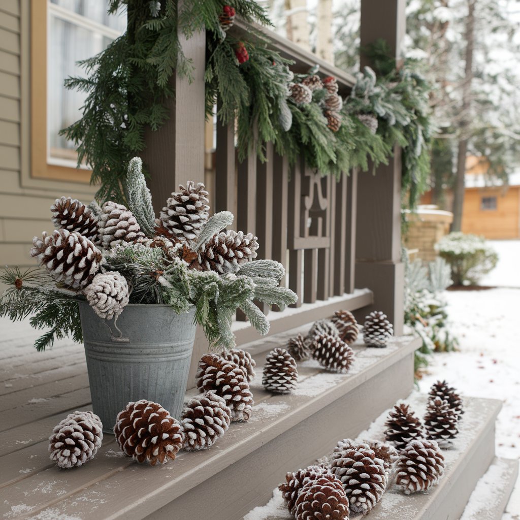 Frosted Pinecones and Evergreen