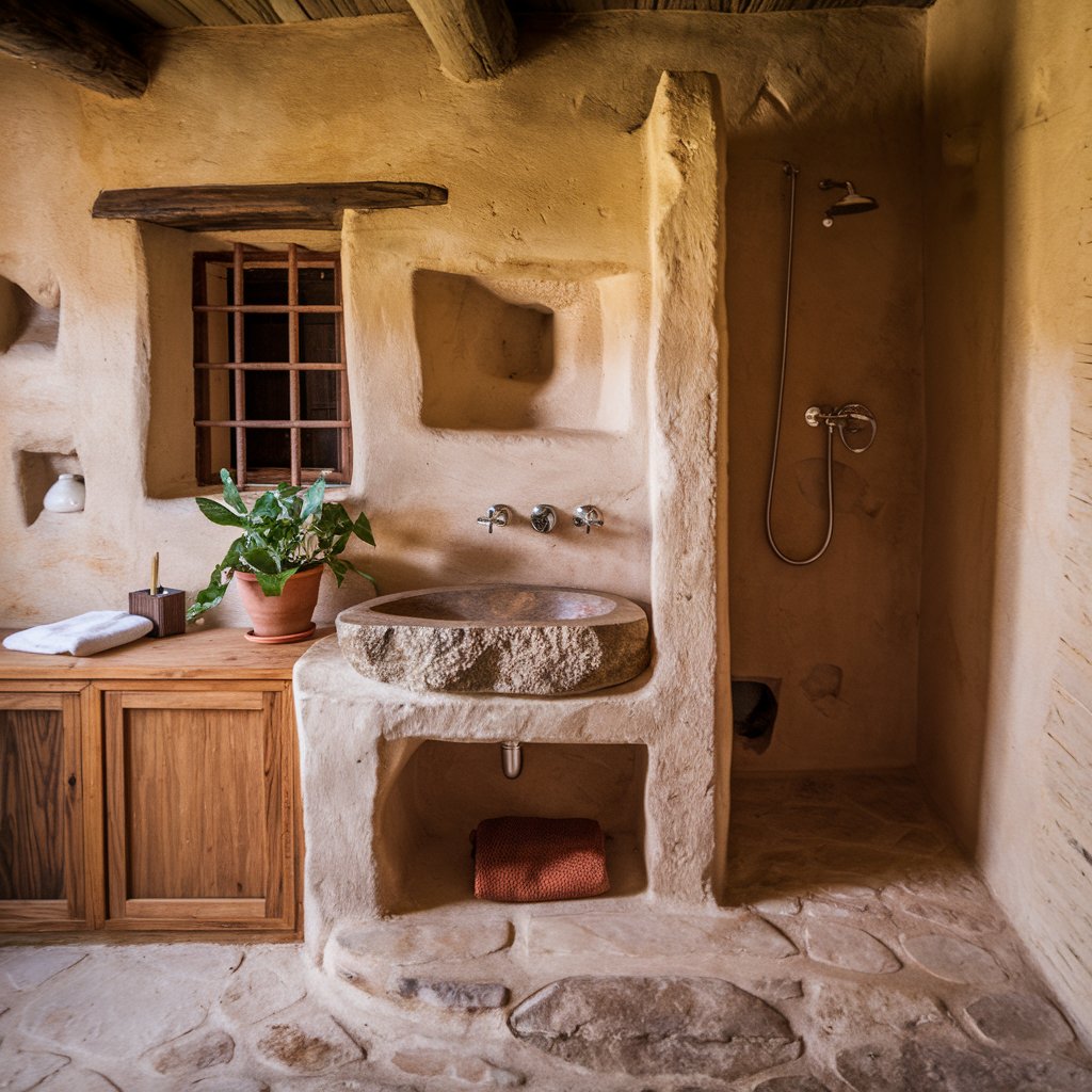 
Stone Sink and Shower Combo