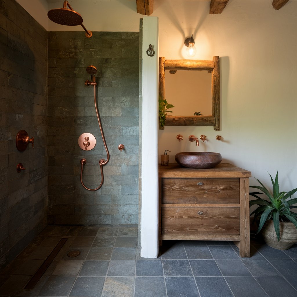 Copper Fixtures and Wood Vanity