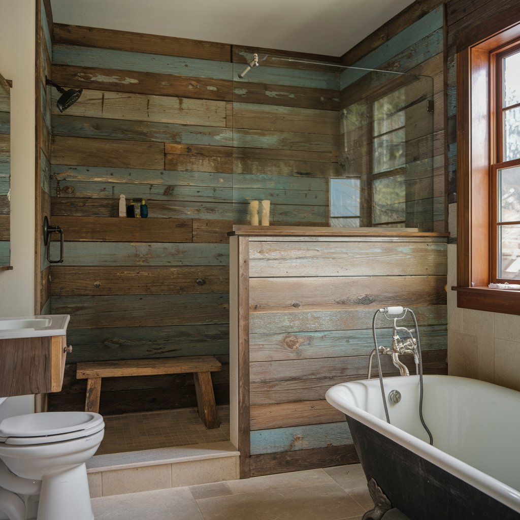 Penny Tile Floor with Wood-Framed Mirror