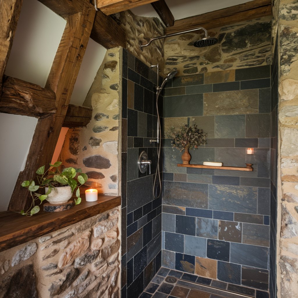 Exposed Wooden Beams with Slate Tiles