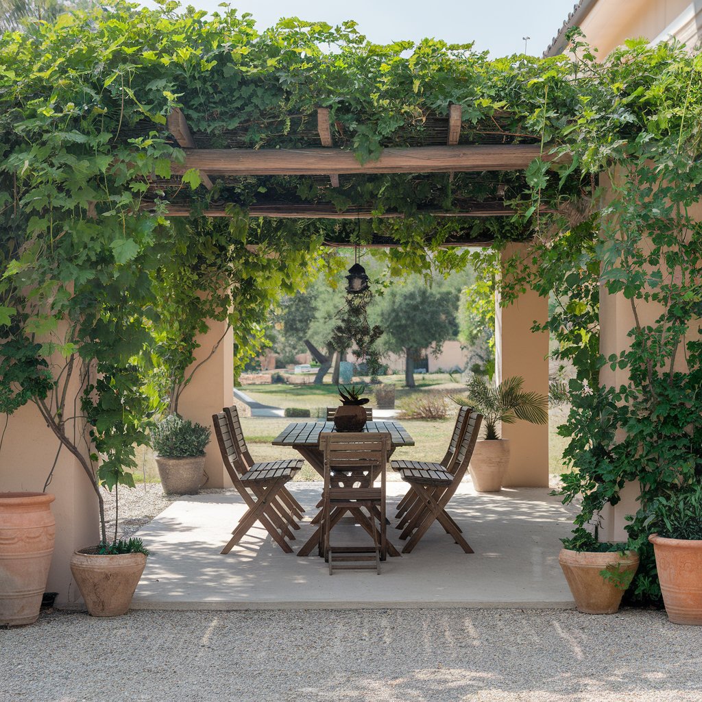 Small Courtyard with Pergola Dining Area